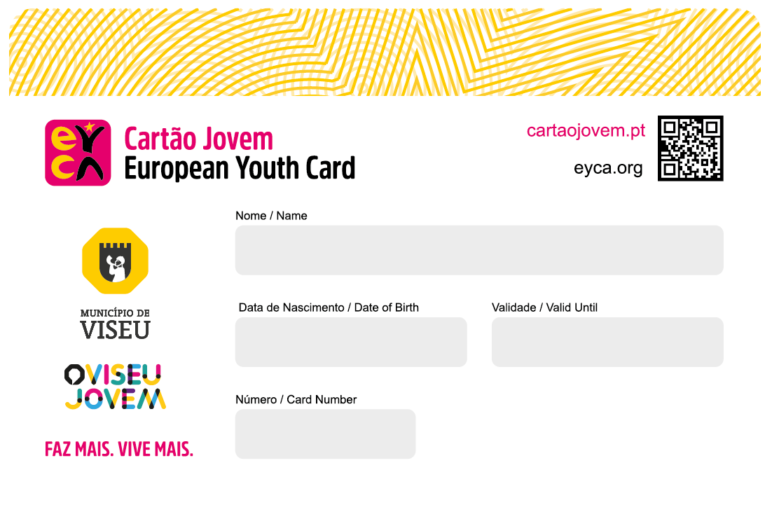 Modelo oficial do Cartão Jovem Municipal de Viseu, com as marcas Cartão Jovem, Município de Viseu e Viseu Jovem.